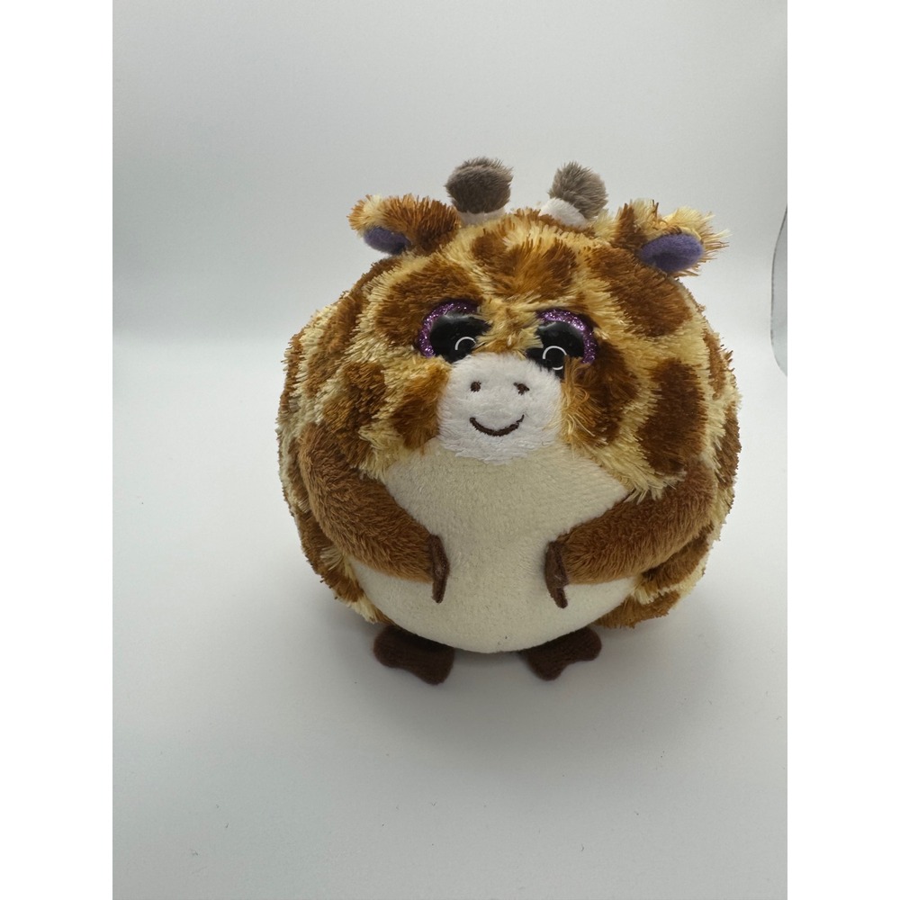 TY Beanie Ballz Tippy Giraffe Plush Round Tan Brown Purple Eyes 5"